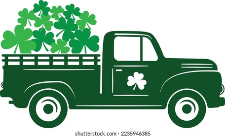 St Patrick Day Truck, Shamrock, Green Clover, So Lucky, Lucky Clover Vector