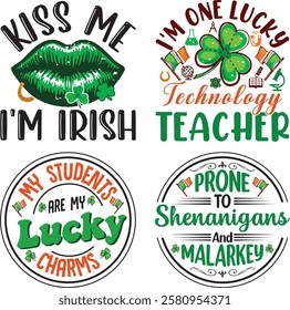 St Patrick Day Typography Bundle T shirt Design.