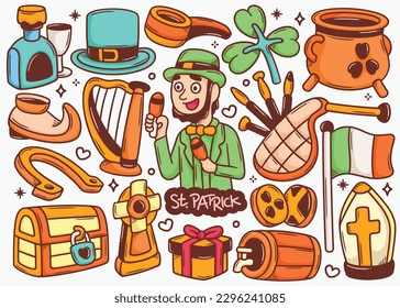 St Patrick Doodle Hand Drawn Color Vector Collection