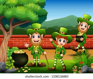 St Patrick exulting with pot of gold