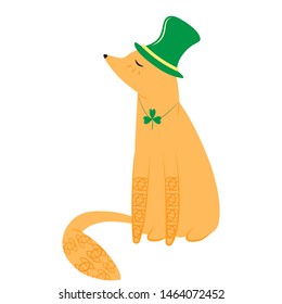 St. Patrick fox. Oktoberfest animal. Element for logo, game, print, poster or other design project. Vector illustration.