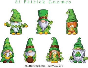 Conjunto de acuarelas de St Patrick Gnomes