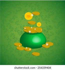 St. Patrick Green pot full of gold coins