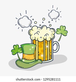 st patrick hat with beer glass and clouds