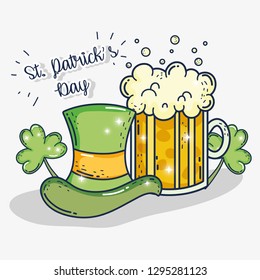 st patrick hat with beer glass and clovers