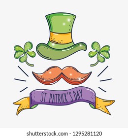 st patrick hat with clovers and mustache with ribbon