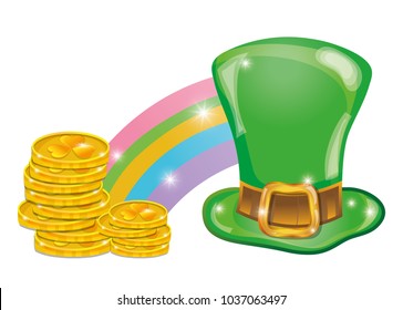 st patrick hat with coins gold and rainbow
