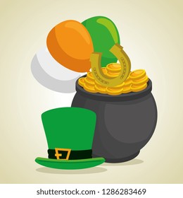 st patrick hat and couldron with coins and balloons