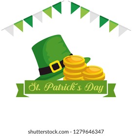 st patrick hat with party banner and coins