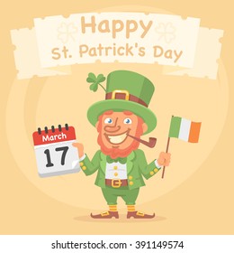 St. Patrick Holds Calendar and Flag