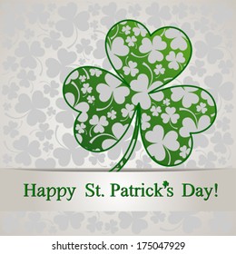 St. Patrick holiday greeting card.  Celebration background with clover leaves and place for your text. Vector Illustration 