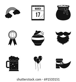 St. Patrick holiday icon set. Simple style set of 9 saint Patrick holiday vector icons for web isolated on white background