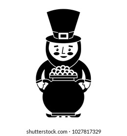 st patrick leprechaun holding pot full coins treasure
