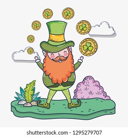 st patrick man with beard and clover gold coins