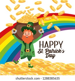 st patrick man in the gold coins and rainbow