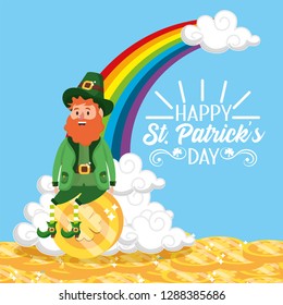 st patrick man with rainbow and gold coins