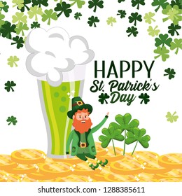 st patrick man wearing hat with gold coins and clovers