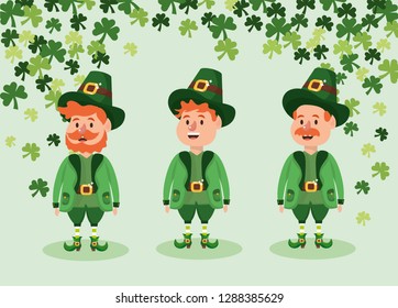 st patrick men wearing hat with suit and clovers