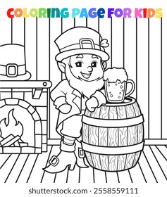 St Patrick is relaxing indoors near the campfire outline coloring page illustration