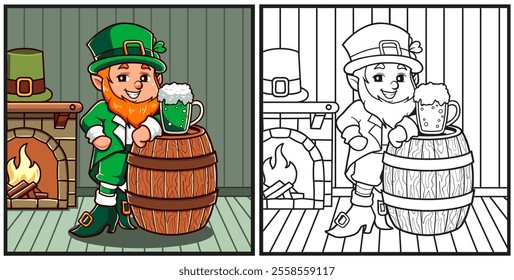 St Patrick is relaxing indoors near the campfire coloring page illustration