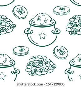 St. Patrick s day background in green colors. Seamless pattern. Vector illustration.