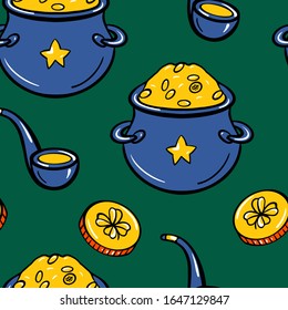 St. Patrick s day background in green colors. Seamless pattern. Vector illustration.