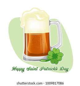 St. Patrick s day beer clover over white. Stock vector.