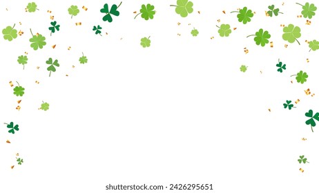 St Patrick s Day border with green lucky leaf clover and gold confetti. party invitation design greeting