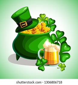 St. Patrick s Day cartoon poster. Treasures of leprechaun. Vector illustration