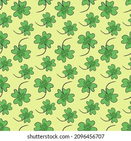 St Patrick s Day Clover seamless pattern. Vector illustration for lucky spring design with shamrock. Green clover isolated on white background. Ireland symbol pattern. Irish decor for web site.