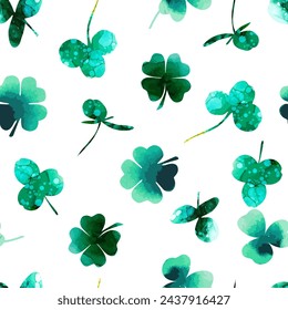 St Patrick s Day Clover seamless pattern. Vector illustration for lucky spring design with shamrock. Green clover isolated on white background. Ireland symbol pattern. Irish decor for web site.