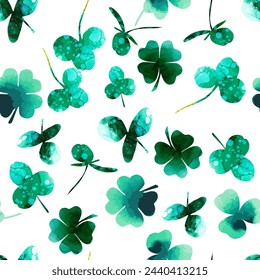 St Patrick s Day Clover seamless pattern. Vector illustration for lucky spring design with shamrock. Green clover isolated on white background. Ireland symbol pattern. Irish decor for web site.