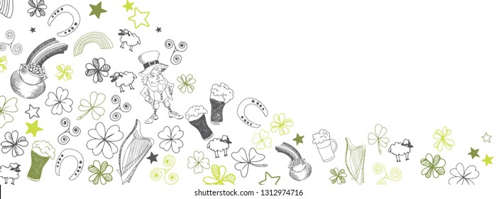 st patrick s day doodles illustrations full vector banner