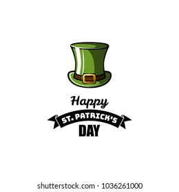 St Patrick s Day element. Green leprechaun hat. Happy St. Patrick s day lettering. Vector illustration.