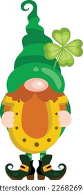 St Patrick s day gnome holding a lucky horseshoe

