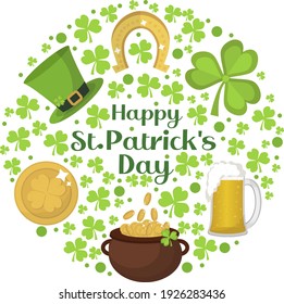 St. Patrick s Day greeting card, invitation, poster, flyer. Template for your design with clover, shamrock. Vector illustration
