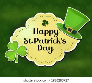 St. Patrick s Day greeting card, invitation, poster, flyer. Template for your design with clover, shamrock. Vector illustration