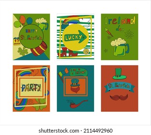 St. Patrick s Day greeting cards with hand-drawn pictures. A doodle of beer, Ireland, pub, bar, party. Template for a postcard, invitation, advertisement or banner for the Irish holiday of March 17