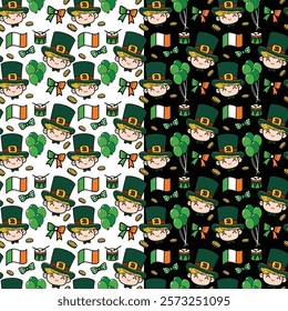 St Patrick 's Day hand-drawn cartoon seamless pattern illustration background