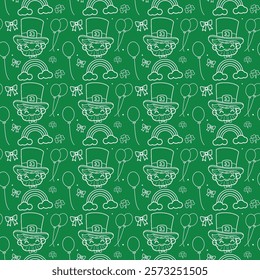 St Patrick 's Day hand-drawn doodle cartoon seamless pattern illustration background