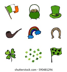 St. Patrick s Day Icons Collection. Isolated object on white background. All design elements are editable. Set EPS 10, grouped for easy editing. No open shapes or paths.