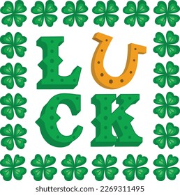 St Patrick s Day Luck word text logo with shamrock border
