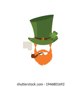 St. Patrick s Day poster. Leprechaun in a face mask. Vector illustration.