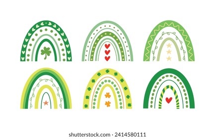 St. Patrick s day rainbow. Set of 6 hand drawn cute boho rainbow. Saint Patricks day clipart