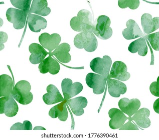 St. Patrick s day seamless pattern on white background. Nature background with watercolor clover. Watercolor summer clover leaf design.