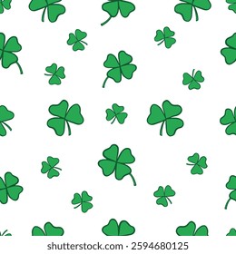 St. Patrick s Day seamless pattern with clover leaves and shamrocks. Hand drawn vector doodle style backdrop for wall paper, scrapbooking, textile, print, home decor, party decoration