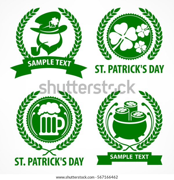 セント パトリックs Day記号 レプレショーン クローバー 緑の背景にビールと宝物のアイコン 国立アイルランドのデザインエレメント ベクターイラスト のベクター画像素材 ロイヤリティフリー