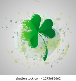 St. Patrick s day vector illustration. grunge Four leaf clover isolated on a background of paint stains,