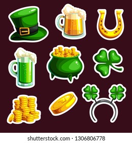 St. Patrick s Day vector design elements set. Cartoon style. Vector illustration