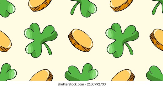 St. Patrick s Day, vector seamless pattern in the style of doodles, hand drawn